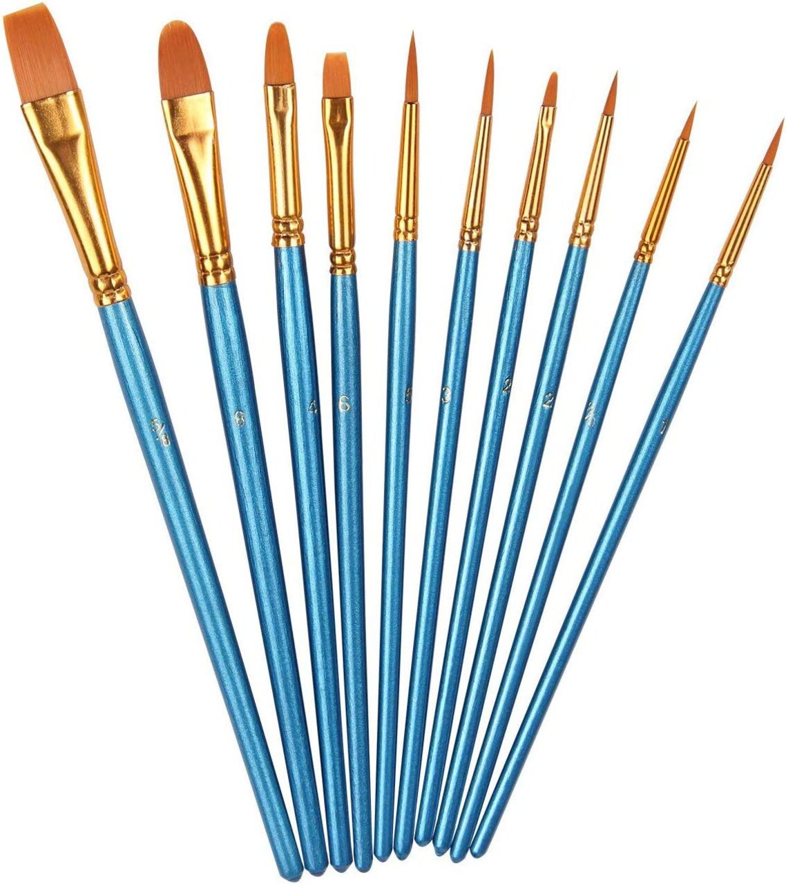 Pixiss Acrylic Paint Brush 10 Piece Set, Nylon Hair Brushes All Purpose